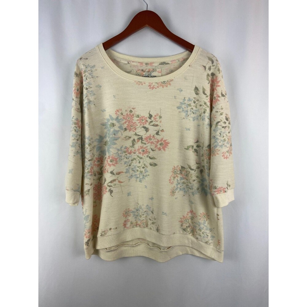 Sonoma Women's XL Cream Floral Sweater Cottagecore Coquette Whimsical Chic STAIN